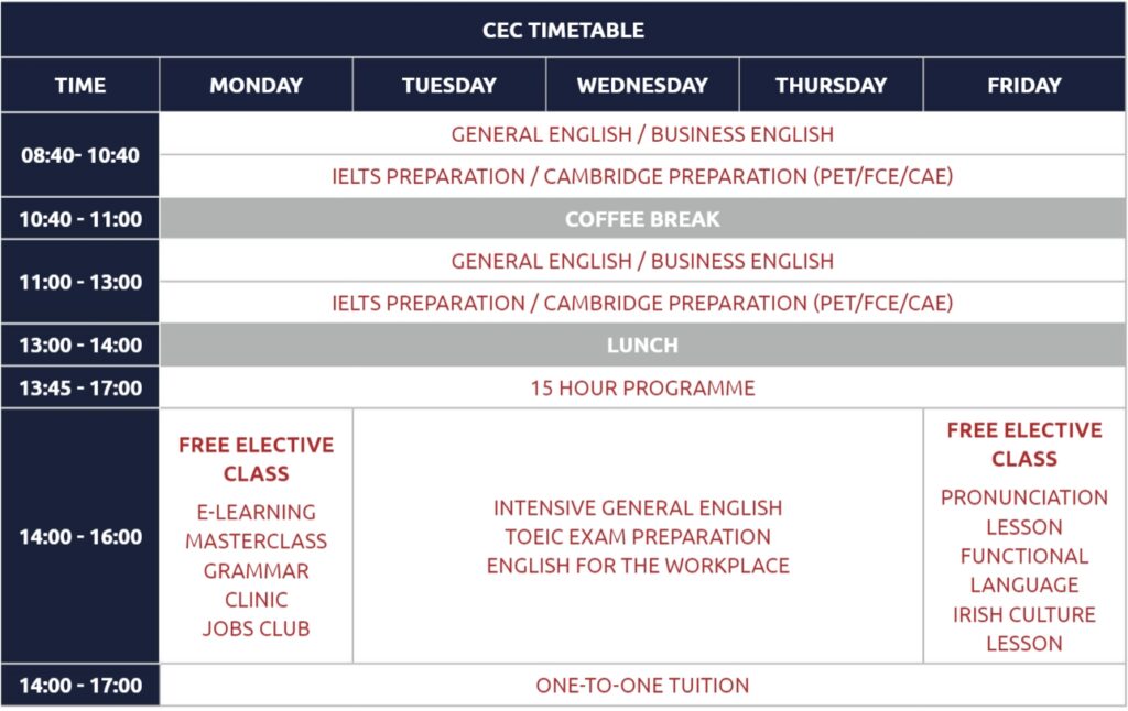 CEC 科克語言學校 課表
